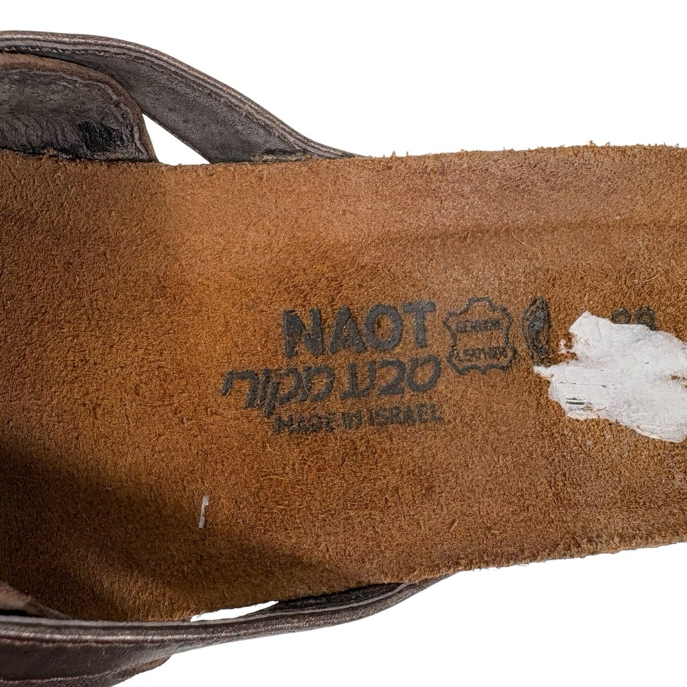 NAOT 38 Womens Slip On Platform Sandals Shoes Open Toe Brown Leather New - Picture 3 of 8